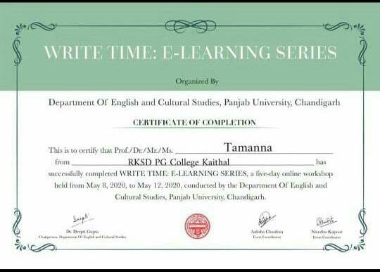 Participation of M.A. English students in a “5 – Day E-learning Series—THE WRITE TIME.