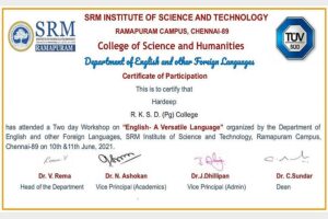 Participation in a two day National e- workshop on ‘English- A Versatile Language